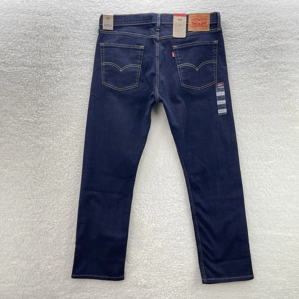Levis Jeans Mens 36x30 Blue 513 Slim Straight Dark Wash Denim Grunge Preppy NEW